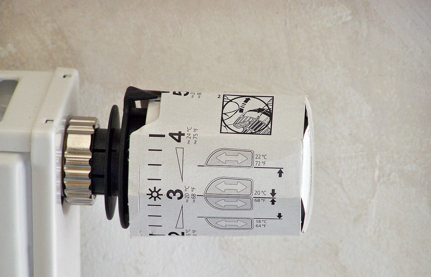 Real photo of thermostatic radiator valve close-up for Radiator bleeding and balancing basics for non-engineers