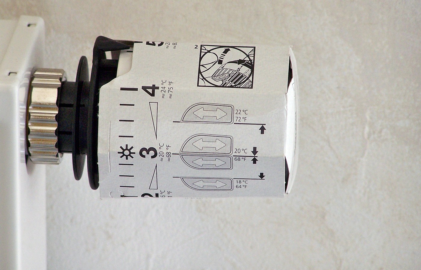 Real photo of thermostatic radiator valve close-up for Radiator bleeding and balancing basics for non-engineers